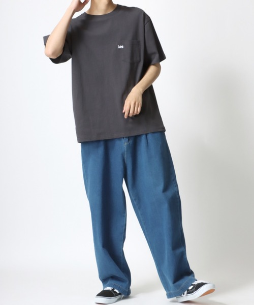 Lee（リー）の「Lee/リー POCKET TEE/ミニロゴ ワンポイント刺繍 ポケット Tシャツ（Tシャツ/カットソー・メンズ・ホワイト/チャコールグレー/ベージュ/パープル/ブルー/グリーン・M/L/XL）」の9枚目の写真