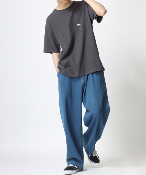 Lee（リー）の「Lee/リー POCKET TEE/ミニロゴ ワンポイント刺繍 ポケット Tシャツ（Tシャツ/カットソー・メンズ・ホワイト/チャコールグレー/ベージュ/パープル/ブルー/グリーン・M/L/XL）」の10枚目の写真
