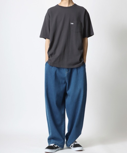 Lee（リー）の「Lee/リー POCKET TEE/ミニロゴ ワンポイント刺繍 ポケット Tシャツ（Tシャツ/カットソー・メンズ・ホワイト/チャコールグレー/ベージュ/パープル/ブルー/グリーン・M/L/XL）」の12枚目の写真