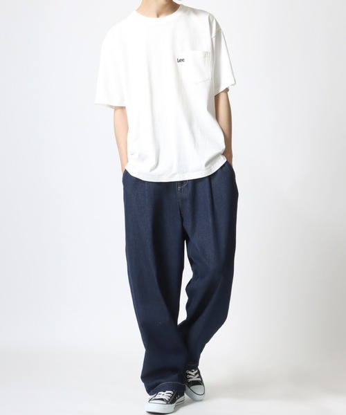 Lee（リー）の「Lee/リー POCKET TEE/ミニロゴ ワンポイント刺繍 ポケット Tシャツ（Tシャツ/カットソー・メンズ・ホワイト/チャコールグレー/ベージュ/パープル/ブルー/グリーン・M/L/XL）」の16枚目の写真