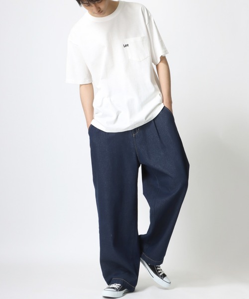 Lee（リー）の「Lee/リー POCKET TEE/ミニロゴ ワンポイント刺繍 ポケット Tシャツ（Tシャツ/カットソー・メンズ・ホワイト/チャコールグレー/ベージュ/パープル/ブルー/グリーン・M/L/XL）」の15枚目の写真