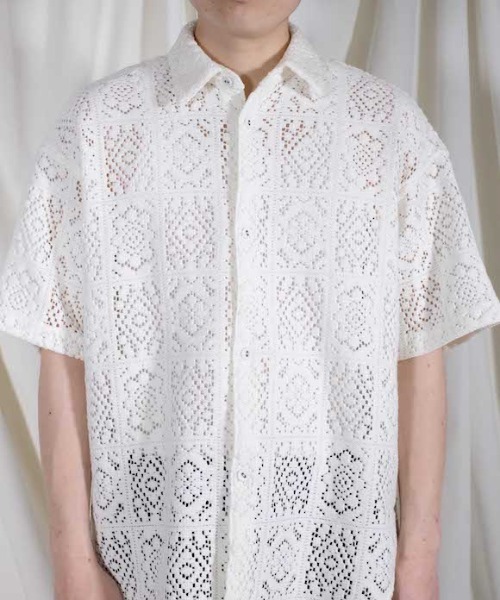 saby（サバイ）の「【EXCLUSIVE】saby CROCHET KNIT SHIRT -HALF SLEEVE-（シャツ/ブラウス・メンズ・オフホワイト/ライトブラック・1/2）」の10枚目の写真