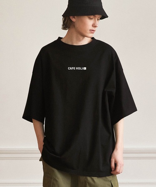 WONDER WONDER(ワンダーワンダー)の「- cafe holic - ロゴ刺繍ビッグT(Tシャツ/カットソー・メンズ・ホワイト/ブラック/ベージュ・S/M/L/XL)」の2枚目の写真