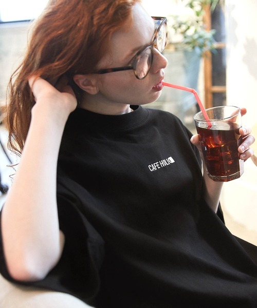 WONDER WONDER(ワンダーワンダー)の「- cafe holic - ロゴ刺繍ビッグT(Tシャツ/カットソー・メンズ・ホワイト/ブラック/ベージュ・S/M/L/XL)」の4枚目の写真