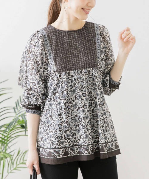 URBAN RESEARCH Sonny Label（アーバンリサーチサニーレーベル）の「オリエンタルフラワーMIXコットンブラウス（シャツ/ブラウス・レディース・ブラック/グリーン/ブルー・FREE）」の8枚目の写真