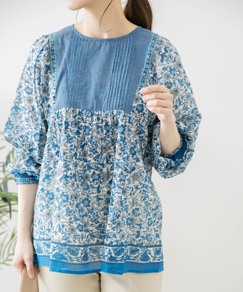 URBAN RESEARCH Sonny Label（アーバンリサーチサニーレーベル）の「オリエンタルフラワーMIXコットンブラウス（シャツ/ブラウス・レディース・ブラック/グリーン/ブルー・FREE）」の4枚目の写真