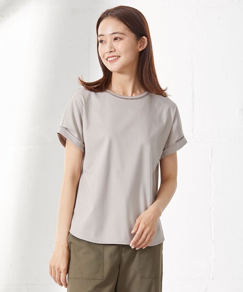 J.PRESS(ジェイプレス)の「【UVケア・接触冷感】コンパクトコットンスムース フレンチスリーブ カットソー(Tシャツ/カットソー・レディース・ホワイト系/グレー系/ベージュ系/ネイビー系/ブルー系/ピンク系・T13/T15)」の3枚目の写真