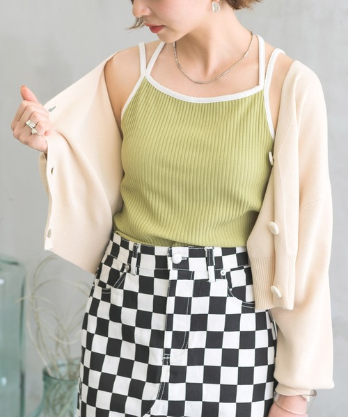 RETRO GIRL(レトロガール)の「カップ付パイピングキャミソール(キャミソール・レディース・ブラック/オフホワイト/グリーン/オレンジ・FREE)」の3枚目の写真
