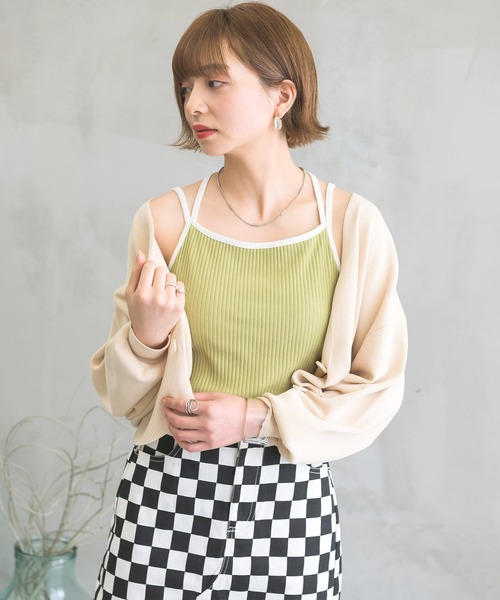 RETRO GIRL(レトロガール)の「カップ付パイピングキャミソール(キャミソール・レディース・ブラック/オフホワイト/グリーン/オレンジ・FREE)」の12枚目の写真