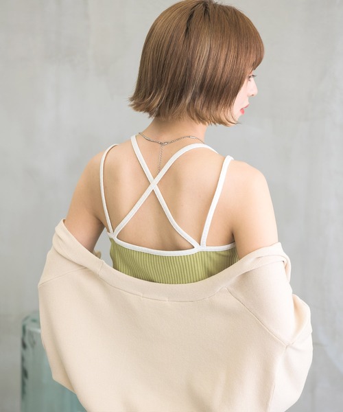 RETRO GIRL(レトロガール)の「カップ付パイピングキャミソール(キャミソール・レディース・ブラック/オフホワイト/グリーン/オレンジ・FREE)」の22枚目の写真