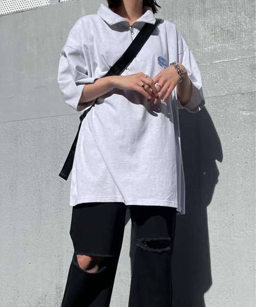 WEGO（ウィゴー）の「WEGO/刺繍ロゴハーフジップBIGT（Tシャツ/カットソー・レディース・ダークグリーン/オートミール/ライトパープル・FREE）」の5枚目の写真