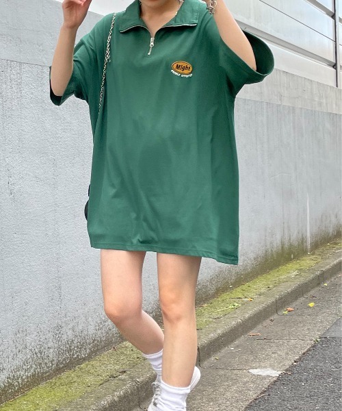 WEGO（ウィゴー）の「WEGO/刺繍ロゴハーフジップBIGT（Tシャツ/カットソー・レディース・ダークグリーン/オートミール/ライトパープル・FREE）」の9枚目の写真