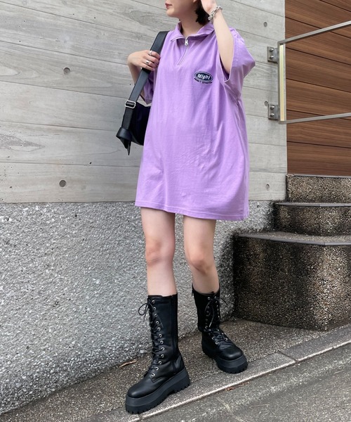 WEGO（ウィゴー）の「WEGO/刺繍ロゴハーフジップBIGT（Tシャツ/カットソー・レディース・ダークグリーン/オートミール/ライトパープル・FREE）」の11枚目の写真