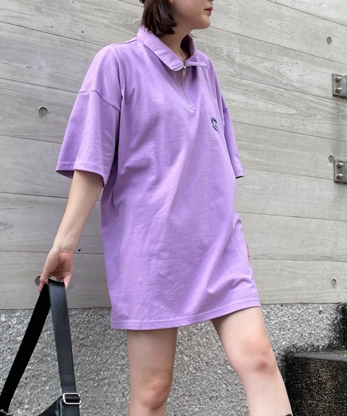 WEGO（ウィゴー）の「WEGO/刺繍ロゴハーフジップBIGT（Tシャツ/カットソー・レディース・ダークグリーン/オートミール/ライトパープル・FREE）」の14枚目の写真