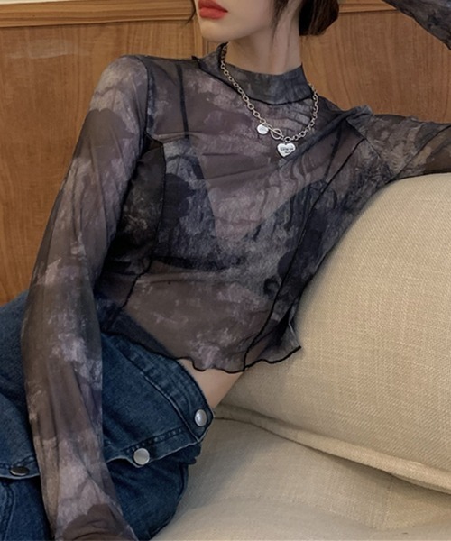 c.u.l(シーユーエル)の「【c.u.l:w】タイダイ柄プチハイネックメロウシアートップス culw212(Tシャツ/カットソー・レディース・ホワイト系その他/グレー系その他・FREE)」の3枚目の写真