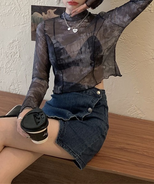 c.u.l(シーユーエル)の「【c.u.l:w】タイダイ柄プチハイネックメロウシアートップス culw212(Tシャツ/カットソー・レディース・ホワイト系その他/グレー系その他・FREE)」の5枚目の写真