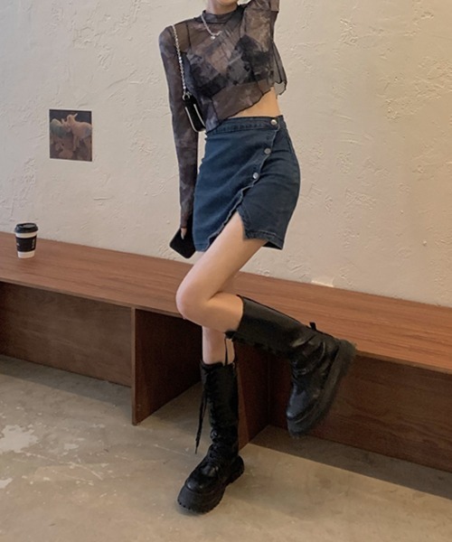 c.u.l(シーユーエル)の「【c.u.l:w】タイダイ柄プチハイネックメロウシアートップス culw212(Tシャツ/カットソー・レディース・ホワイト系その他/グレー系その他・FREE)」の6枚目の写真