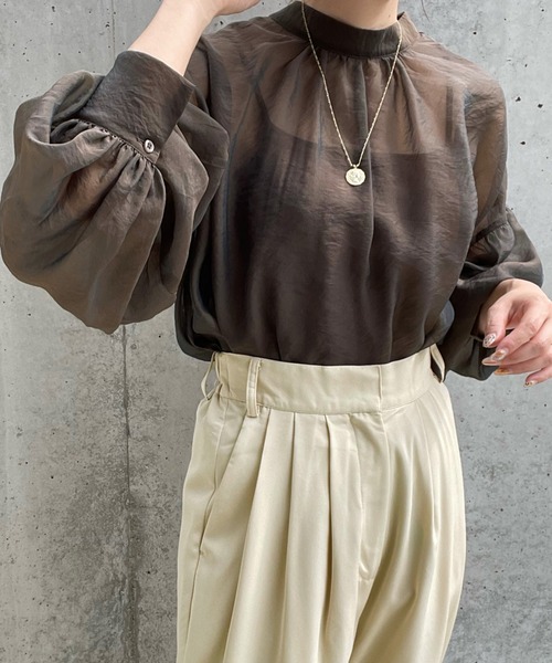 select MOCA by misato（セレクトモカバイミサト）の「2WAY袖ボリュームシアーブラウス（シャツ/ブラウス・レディース・ブラック/ダークブラウン/アイボリー・FREE）」の15枚目の写真