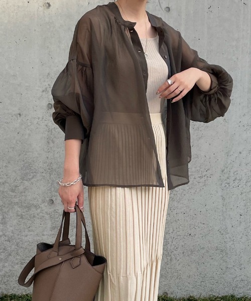 美品⭐︎Mystrada⭐︎ボリュームシアーシャツ／ライトブラウン Mystrada（マイストラーダ）の「シアーシャツアンサンブル