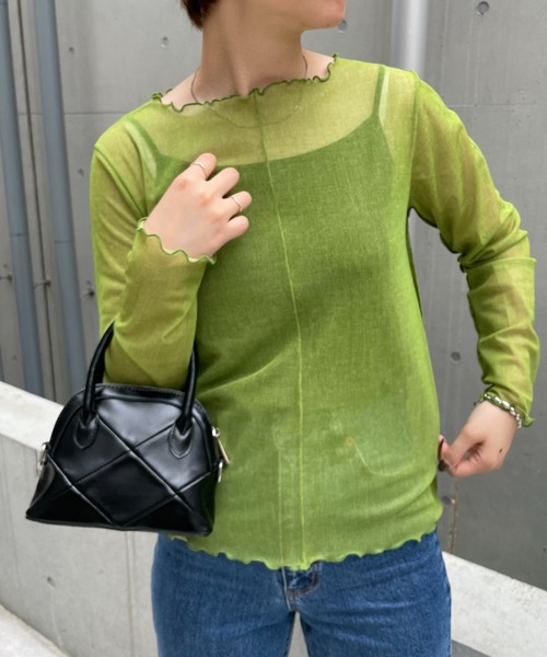 CIAOPANIC（チャオパニック）の「１枚で２色楽しめる、リバーシブルメローシアーカット（Tシャツ/カットソー・レディース・ブラウン/ピンク/グリーン・FREE）」の19枚目の写真