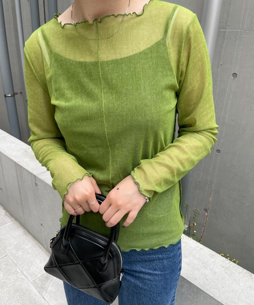 CIAOPANIC（チャオパニック）の「１枚で２色楽しめる、リバーシブルメローシアーカット（Tシャツ/カットソー・レディース・ブラウン/ピンク/グリーン・FREE）」の20枚目の写真