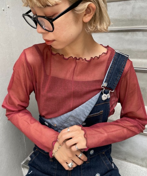 CIAOPANIC（チャオパニック）の「１枚で２色楽しめる、リバーシブルメローシアーカット（Tシャツ/カットソー・レディース・ブラウン/ピンク/グリーン・FREE）」の13枚目の写真
