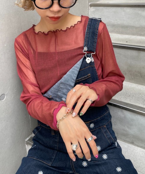 CIAOPANIC（チャオパニック）の「１枚で２色楽しめる、リバーシブルメローシアーカット（Tシャツ/カットソー・レディース・ブラウン/ピンク/グリーン・FREE）」の14枚目の写真