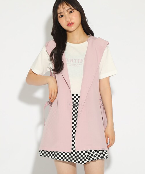 PINK-latte（ピンクラテ）の「◆【セットアイテム】フード付きジレ+Tシャツ（Tシャツ/カットソー・キッズ・ブラック/ナチュラル/ライトパープル・14/15 /16）」の3枚目の写真