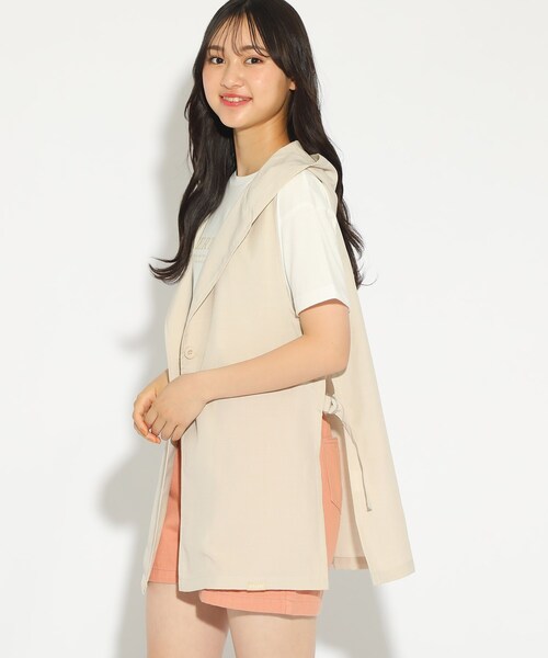 PINK-latte（ピンクラテ）の「◆【セットアイテム】フード付きジレ+Tシャツ（Tシャツ/カットソー・キッズ・ブラック/ナチュラル/ライトパープル・14/15 /16）」の9枚目の写真