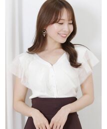 異素材ラッフルカーディガン