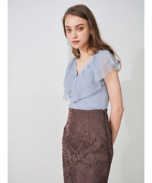 MERCURYDUO（マーキュリーデュオ）の「異素材ラッフルカーディガン（カーディガン/ボレロ・レディース・オフホワイト/ブラック/ライトブルー・FREE）」の14枚目の写真