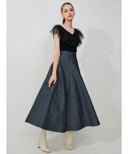 MERCURYDUO（マーキュリーデュオ）の「異素材ラッフルカーディガン（カーディガン/ボレロ・レディース・オフホワイト/ブラック/ライトブルー・FREE）」の4枚目の写真