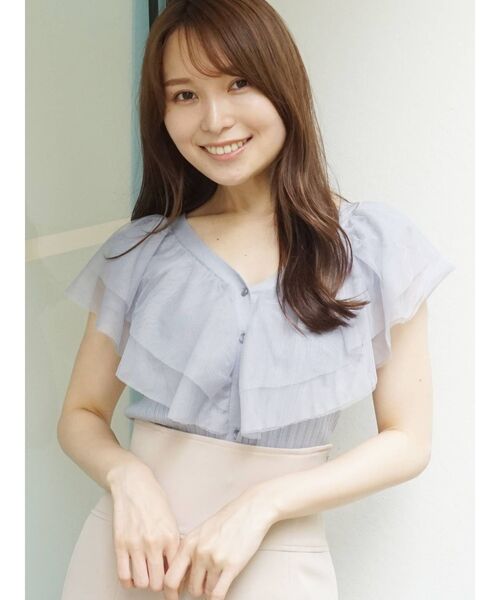 MERCURYDUO（マーキュリーデュオ）の「異素材ラッフルカーディガン（カーディガン/ボレロ・レディース・オフホワイト/ブラック/ライトブルー・FREE）」の13枚目の写真