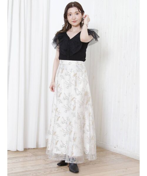 MERCURYDUO（マーキュリーデュオ）の「異素材ラッフルカーディガン（カーディガン/ボレロ・レディース・オフホワイト/ブラック/ライトブルー・FREE）」の18枚目の写真