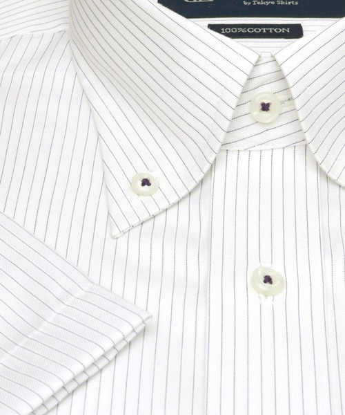 TOKYO SHIRTS(トウキョウシャツ)の「形態安定ノーアイロン ボタンダウン 半袖ビジネスワイシャツ(ビジネスシャツ・メンズ・ホワイト・首回り37cm/首回り39cm/首回り41cm/首回り42cm/首回り43cm)」の3枚目の写真
