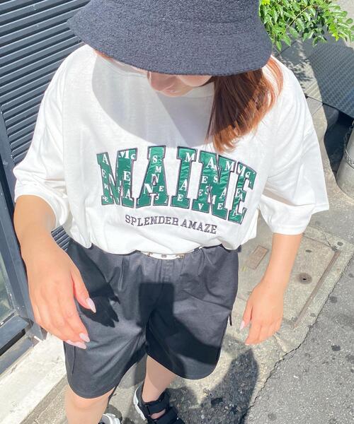INGNI(イング)の「モノグラムカレッジロゴTシャツ(Tシャツ/カットソー・レディース・ブラック×ブルー/ホワイト×グリーン/ホワイト×ブルー・M)」の2枚目の写真