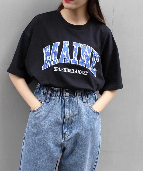 INGNI(イング)の「モノグラムカレッジロゴTシャツ(Tシャツ/カットソー・レディース・ブラック×ブルー/ホワイト×グリーン/ホワイト×ブルー・M)」の3枚目の写真