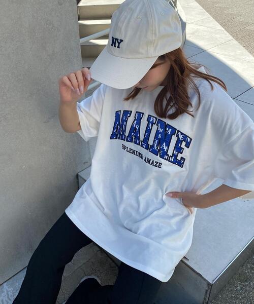 INGNI(イング)の「モノグラムカレッジロゴTシャツ(Tシャツ/カットソー・レディース・ブラック×ブルー/ホワイト×グリーン/ホワイト×ブルー・M)」の4枚目の写真