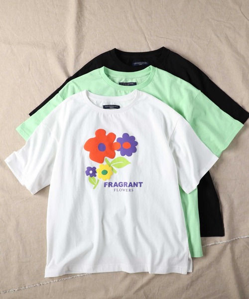 HONEYSUCKLE ROSE（ハニーサックルローズ）の「【HONEYSUCKLE ROSE】フラワープリントＴシャツ（Tシャツ/カットソー・レディース・ブラック/グリーン/ホワイト・M/L）」の7枚目の写真