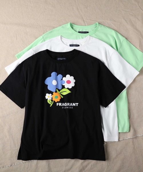 HONEYSUCKLE ROSE（ハニーサックルローズ）の「【HONEYSUCKLE ROSE】フラワープリントＴシャツ（Tシャツ/カットソー・レディース・ブラック/グリーン/ホワイト・M/L）」の8枚目の写真