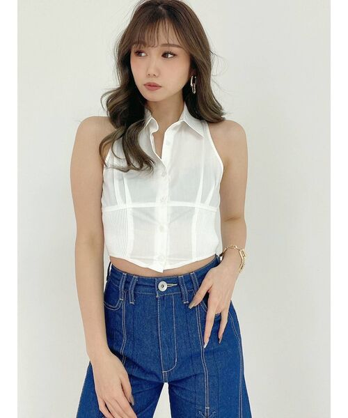 GYDA(ジェイダ)の「BACKレースアップ ノースリーブショートシャツ(シャツ/ブラウス・レディース・オフホワイト/ブラック・FREE)」の7枚目の写真