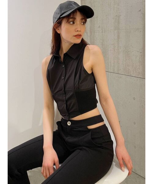 GYDA(ジェイダ)の「BACKレースアップ ノースリーブショートシャツ(シャツ/ブラウス・レディース・オフホワイト/ブラック・FREE)」の14枚目の写真