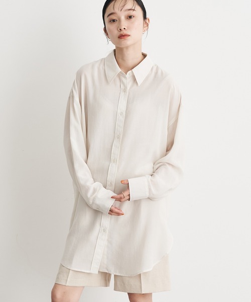 earth music&ecology(アースミュージックアンドエコロジー)の「ボーイズライクビッグシャツ(シャツ/ブラウス・レディース・ホワイト/ライトパープル/ライトイエロー・FREE)」の2枚目の写真