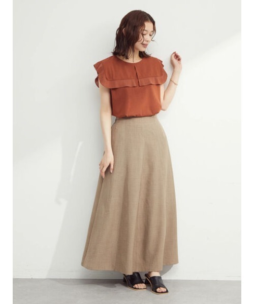 Green　Parks（グリーンパークス）の「プリーツドッキングヨークプルオーバー（Tシャツ/カットソー・レディース・ブラック/ブラウン/オフホワイト・FREE）」の4枚目の写真