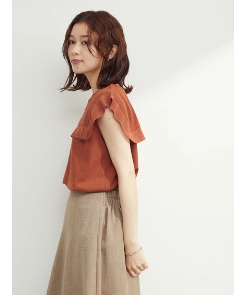 Green　Parks（グリーンパークス）の「プリーツドッキングヨークプルオーバー（Tシャツ/カットソー・レディース・ブラック/ブラウン/オフホワイト・FREE）」の8枚目の写真