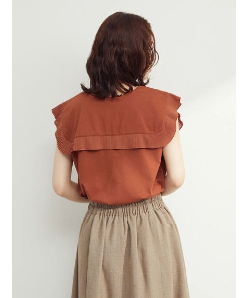 Green　Parks（グリーンパークス）の「プリーツドッキングヨークプルオーバー（Tシャツ/カットソー・レディース・ブラック/ブラウン/オフホワイト・FREE）」の9枚目の写真