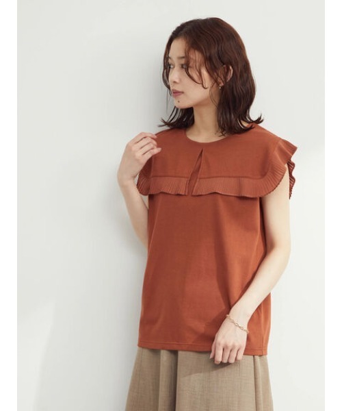 Green　Parks（グリーンパークス）の「プリーツドッキングヨークプルオーバー（Tシャツ/カットソー・レディース・ブラック/ブラウン/オフホワイト・FREE）」の10枚目の写真