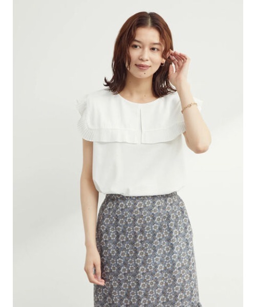 Green　Parks（グリーンパークス）の「プリーツドッキングヨークプルオーバー（Tシャツ/カットソー・レディース・ブラック/ブラウン/オフホワイト・FREE）」の17枚目の写真