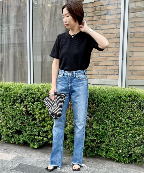 journal standard L'essage(ジャーナルスタンダードレサージュ)の「リンキングニットTシャツ(Tシャツ/カットソー・レディース・ブラック/ホワイト・FREE)」の3枚目の写真