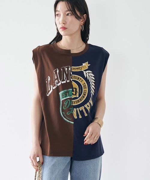 earth music&ecology（アースミュージックアンドエコロジー）の「パターン切替ノースリーブプルオーバー（Tシャツ/カットソー・レディース・その他6/杢グレー/ラベンダー・FREE）」の3枚目の写真